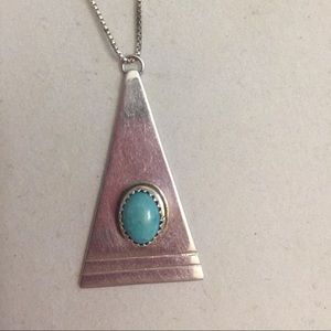 Native Turquoise 925 Sterling silver Signed geometric pendant
